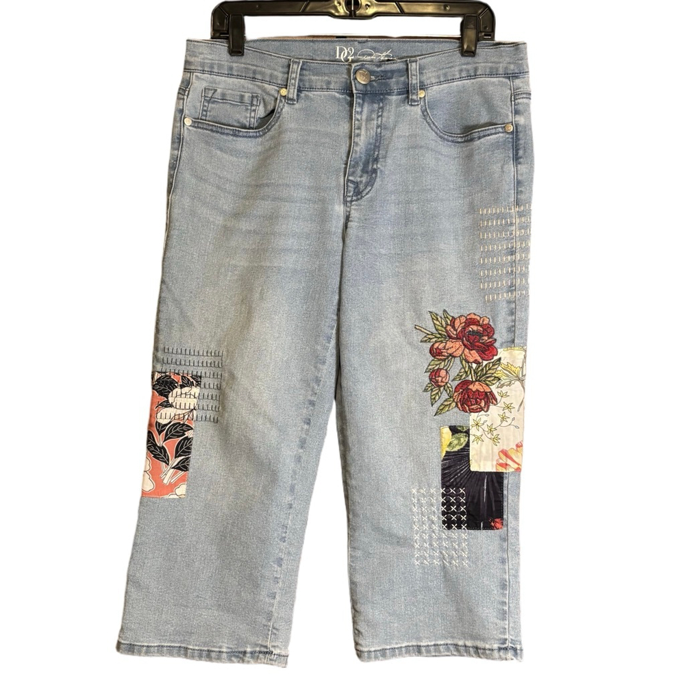 DR2 by Daniel Rainn Patchwork Embroidered Cropped Jeans 10P Floral Stitch